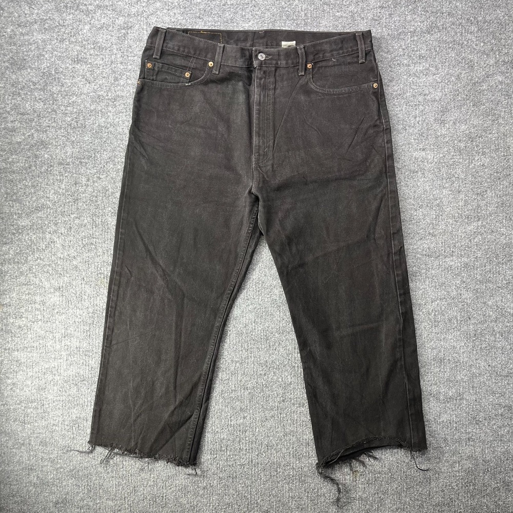 Levi's 505 Regular Fit Straight Leg Jeans Men's Black Denim Frayed‎ Hem - 39X25